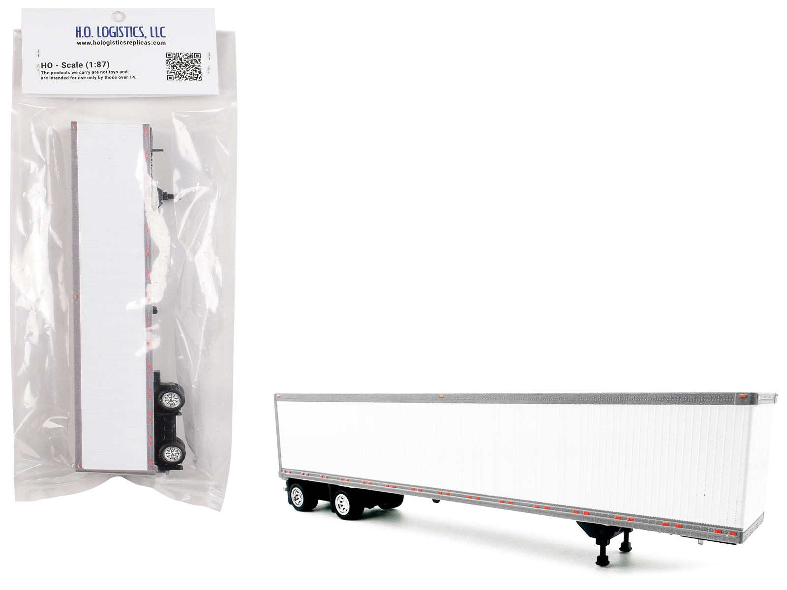 53' Spread Axle Dry Van Trailer White 1/87 (HO) Plastic Model Car by HO Logistics