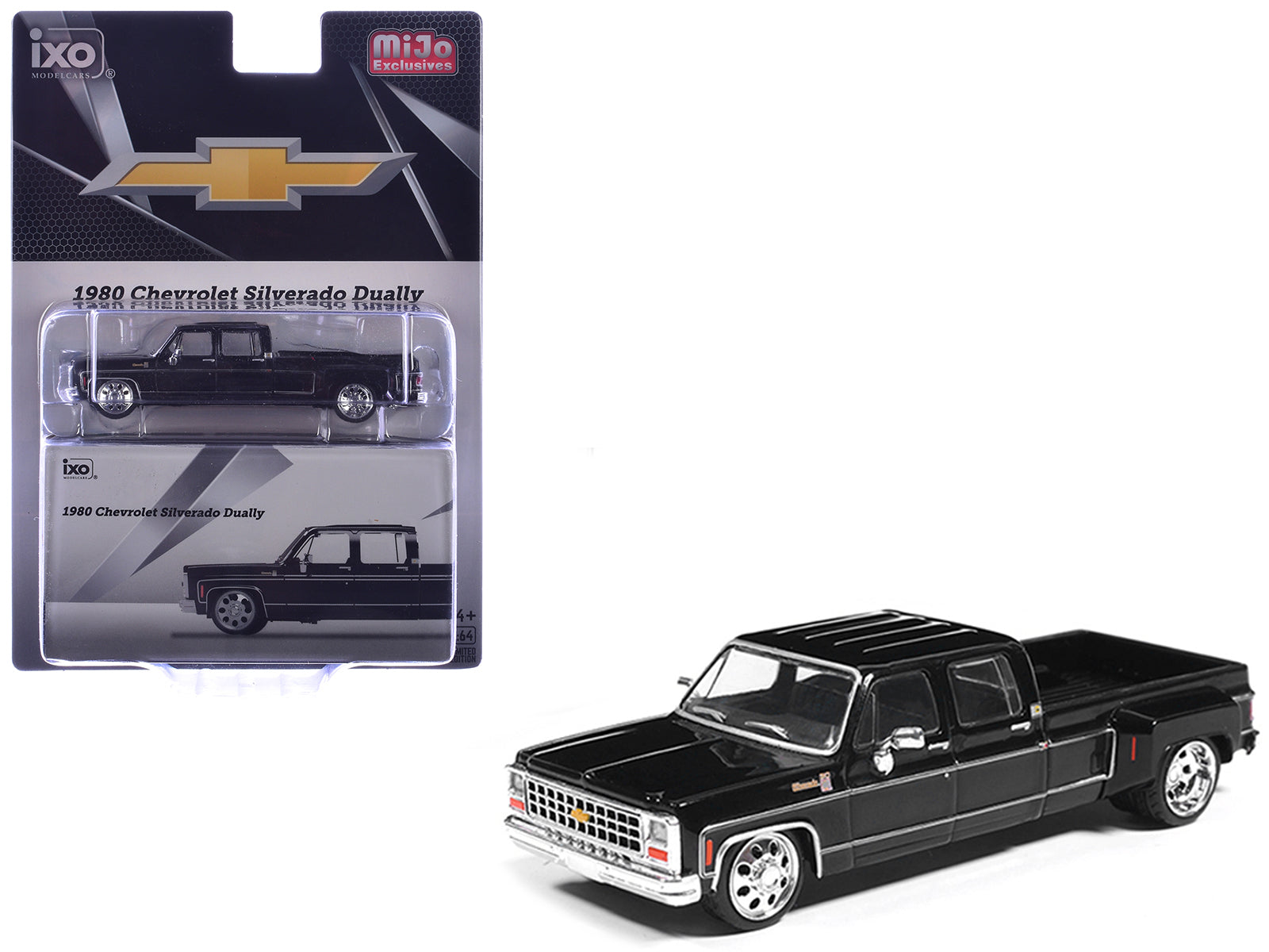 1980 Chevrolet Silverado C30 Crew Cab Dually Lowered Pickup Truck Black 1/64 Diecast Model Car by IXO Models