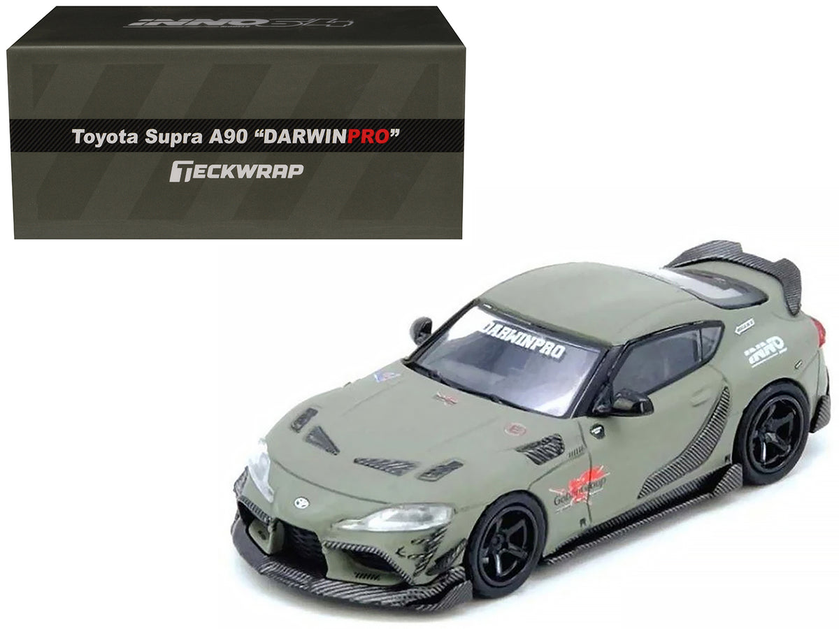 Toyota Supra (A90) "DarwinPro" Matt Green with Carbon Accents 1/64 Diecast Model Car by Inno Models