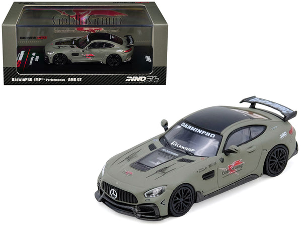 DarwinPRO iMP-Performance AMG GT "Goblin Group" Matt Green with Black Top 1/64 Diecast Model Car by Inno Models