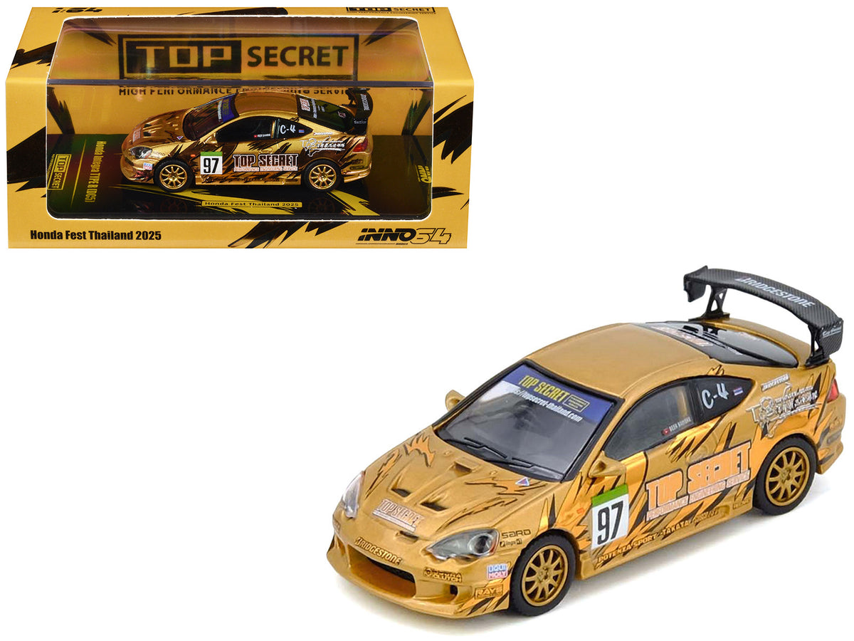Honda Integra Type R (DC5) RHD (Right Hand Drive) #97 "Top Secret Thailand" Gold Metallic with Graphics "Honda Fest Thailand 2025"1/64 Diecast Model Car by Inno Models