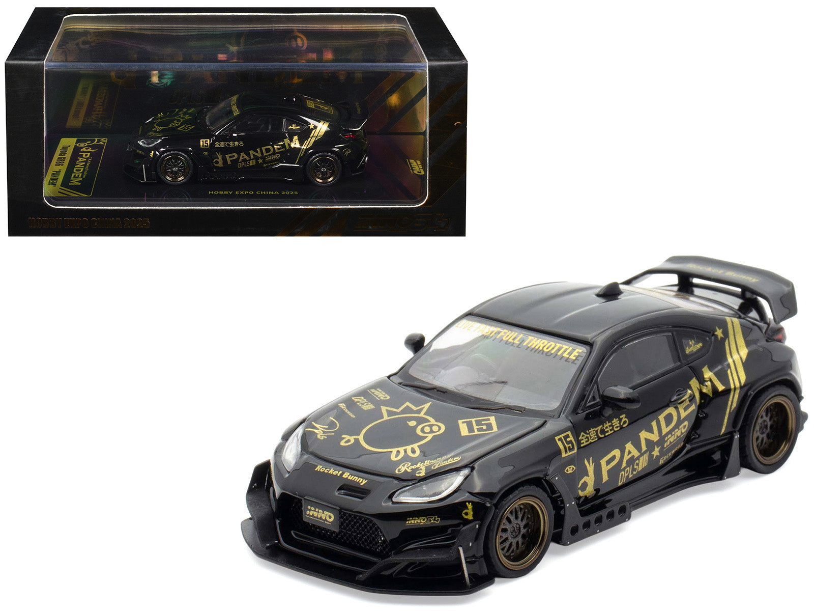 Toyota GR86 "Pandem" RHD (Right Hand Drive) Black with Gold Graphics "Hobby Expo China 2025 Event Exclusive" 1/64 Diecast Model Car by Inno Models