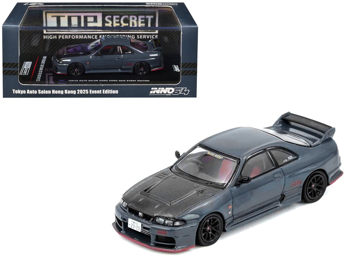 Nissan Top Secret Skyline GT-R (BCNR33) RHD (Right Hand Drive) Stealth Gray with Carbon Hood "Tokyo Auto Salon Hong Kong 2025 Event Edition" 1/64 Diecast Model Car by Inno Models