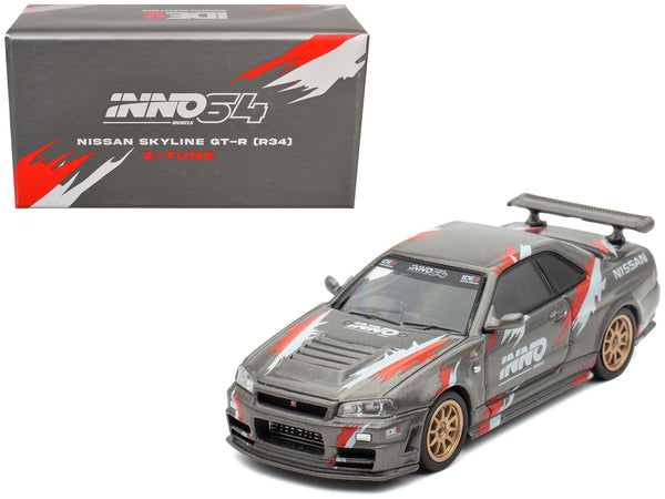 Nissan Skyline GT-R (R34) Z-Tune RHD (Right Hand Drive) Gray Metallic with Graphics "Indonesia Diecast Expo 2024 Exclusive Edition" 1/64 Diecast Model Car by Inno Models