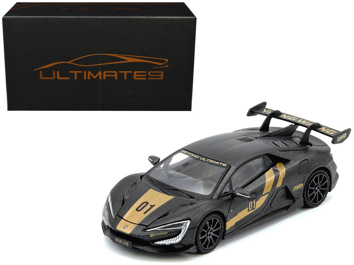 Yangwang U9 #01 Carbon Fiber with Gold Stripes "APA XPO 2025 Event Edition" 1/64 Diecast Model Car by Inno Models