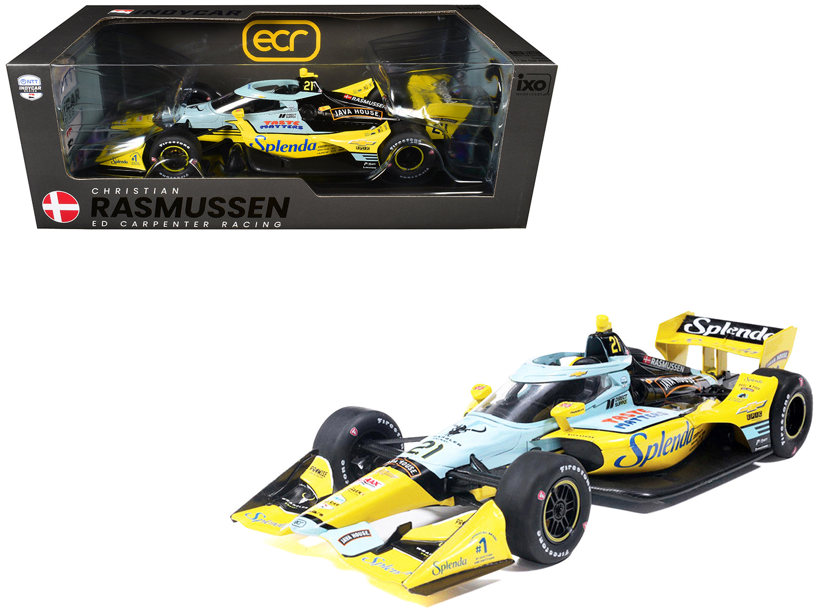 Dallara IndyCar #21 Christian Rasmussen "Splenda" Ed Carpenter Racing (Road Course Configuration) "NTT IndyCar Series" (2026) 1/18 Diecast Model Car by IXO Models