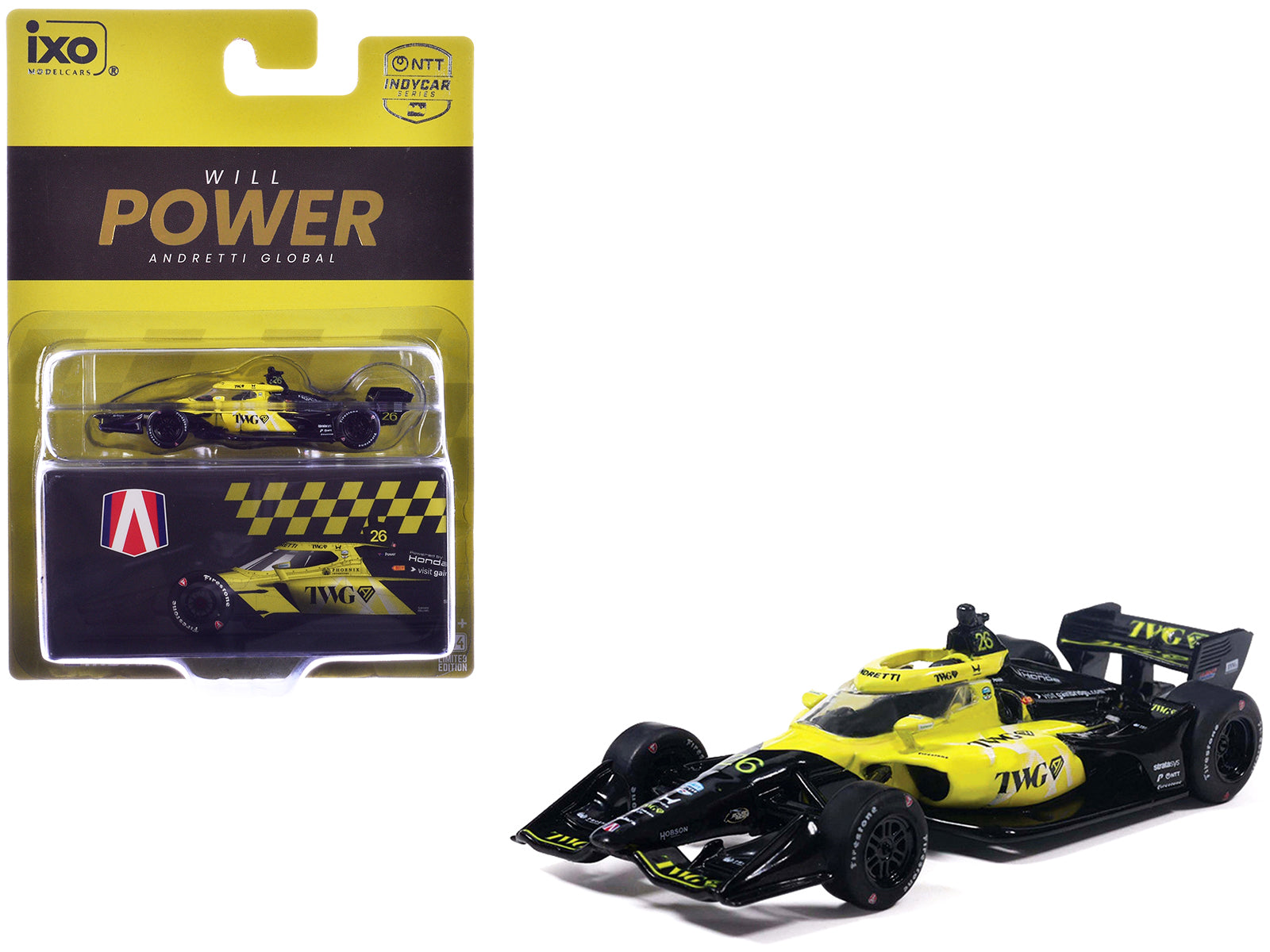 Dallara IndyCar #26 Will Power "TWG" Andretti Global (Road Course Configuration) "NTT IndyCar Series" (2026) 1/64 Diecast Model Car by IXO Models