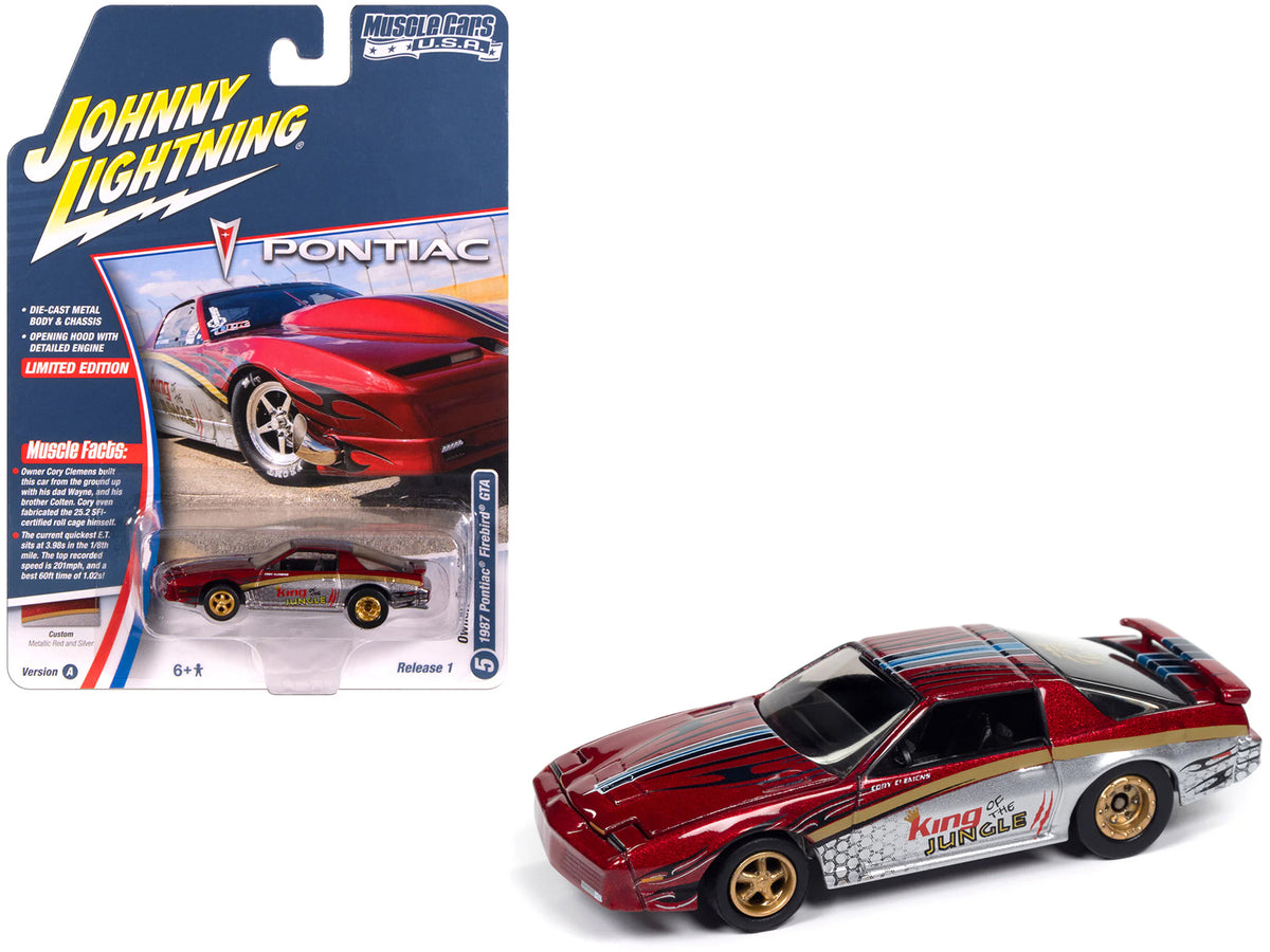1987 Pontiac Firebird GTA "King of the Jungle" Red and Silver Metallic with Graphics "Muscle Cars USA" Series 1/64 Diecast Model Car by Johnny Lightning