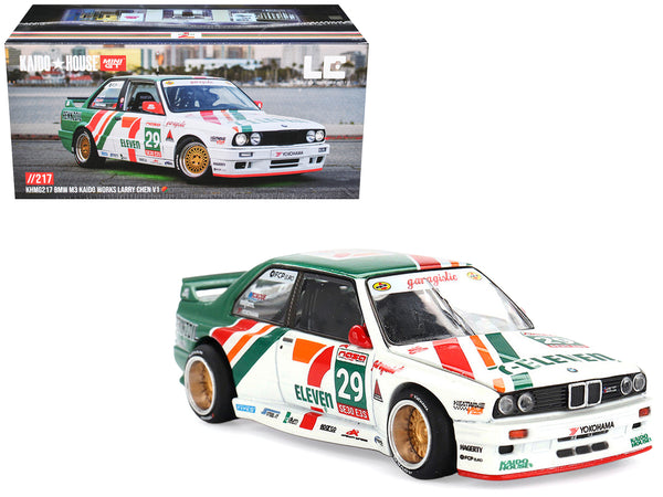 BMW M3 "Kaido Works Larry Chen V1" #29 "7-Eleven" White and Green with Graphics (Designed by Jun Imai) "Kaido House" Special 1/64 Diecast Model Car by Mini GT