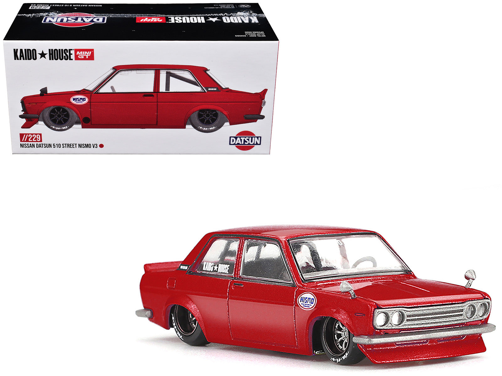 Datsun 510 Street "Nismo V3" Red Metallic (Designed by Jun Imai) "Kaido House" Special 1/64 Diecast Model Car by Mini GT