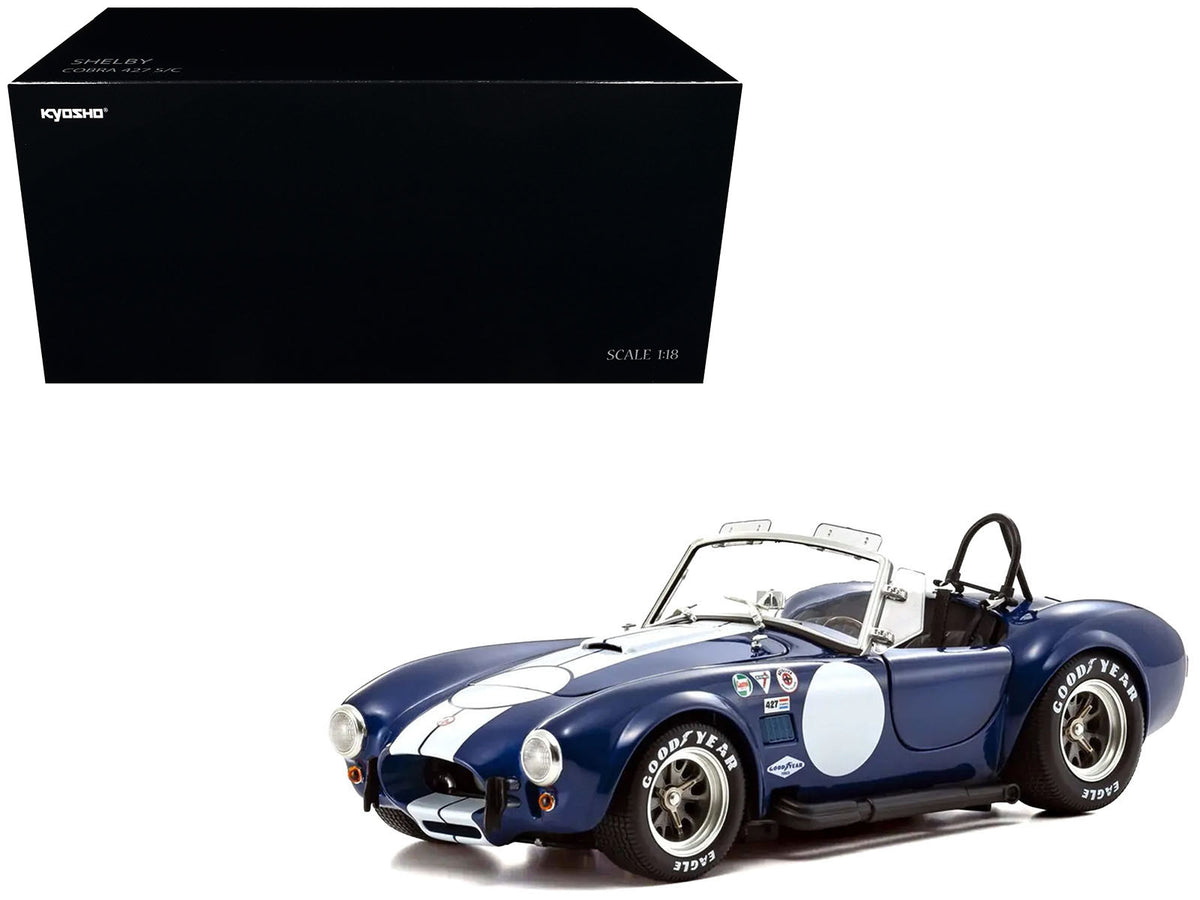 Shelby Cobra 427 S/C Blue with White Stripes and Race Graphics 1/18 Diecast Model Car by Kyosho