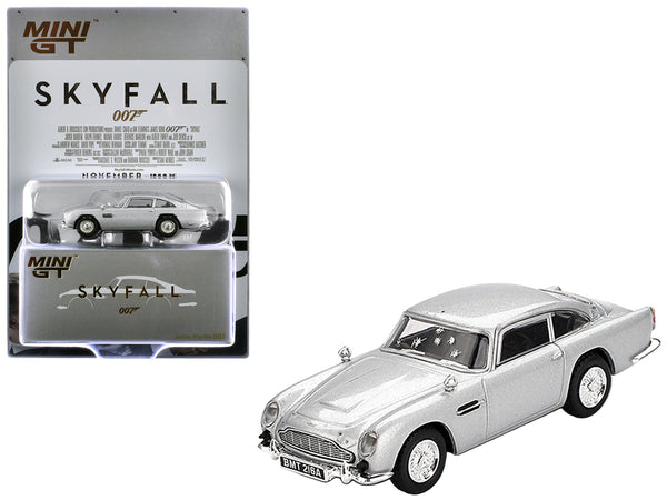 Aston Martin DB5 RHD (Right Hand Drive) Birch Silver Metallic (Damaged) 007 James Bond "Skyfall" (2012) Movie Limited Edition 1/64 Diecast Model Car by Mini GT