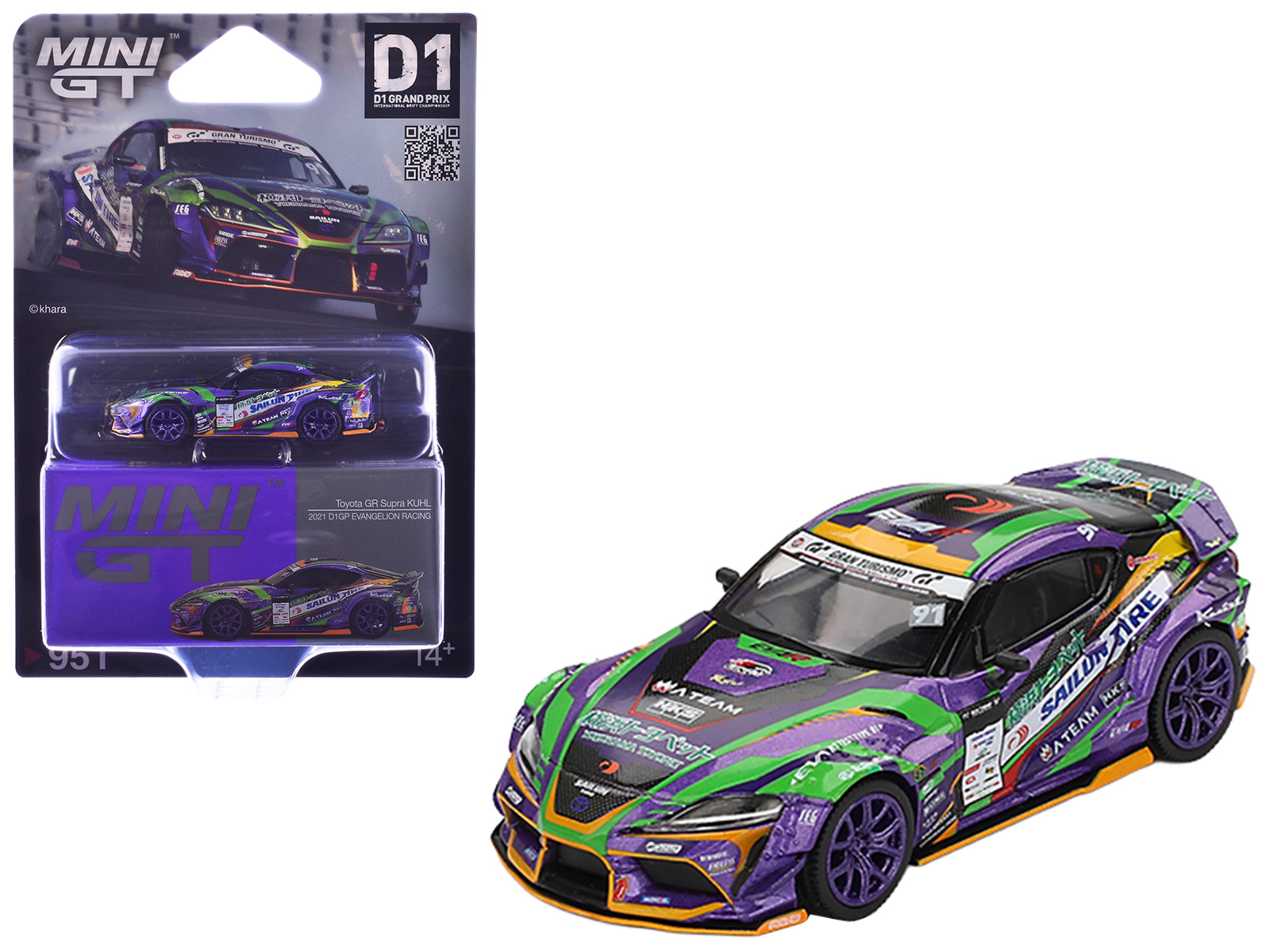 Toyota GR Supra KUHL RHD (Right Hand Drive) #91 Shingo Hatanaka "Evangelion Racing" "D1 Grand Prix" (2021) Limited Edition 1/64 Diecast Model Car by Mini GT