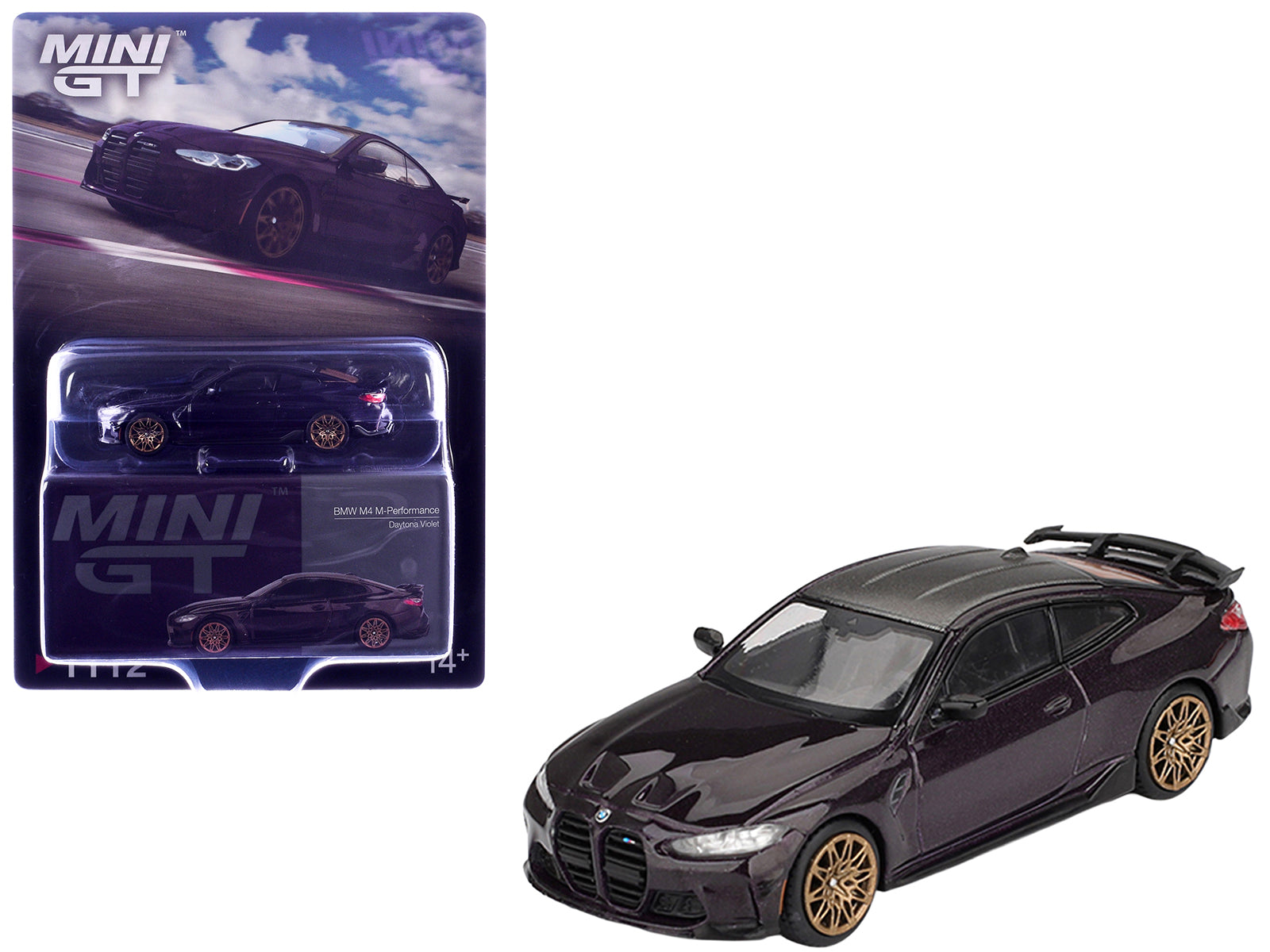 BMW M4 M-Performance Daytona Violet Metallic with Carbon Top Limited Edition 1/64 Diecast Model Car by Mini GT