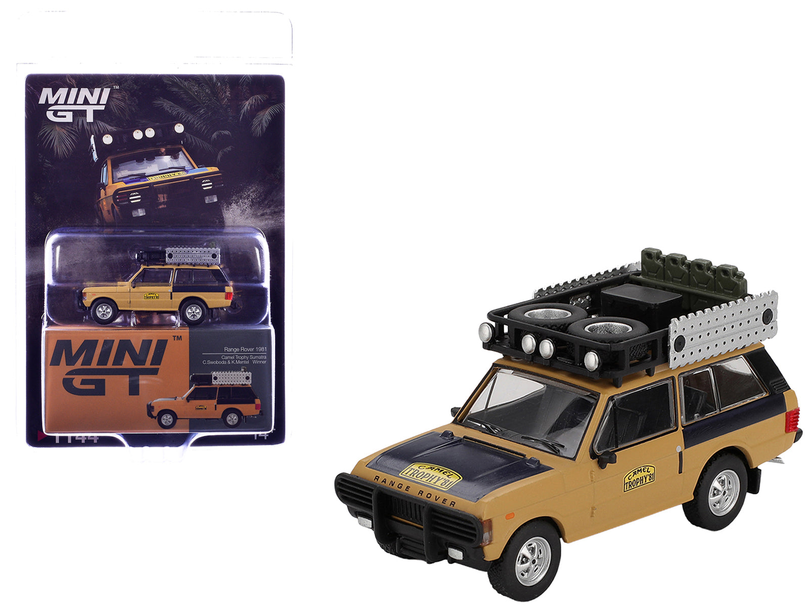 Range Rover with Roofrack "West Germany 1" Christian Swoboda - Knuth Mentel Winner "Camel Trophy Sumatra" (1981) Limited Edition 1/64 Diecast Model Car by Mini GT