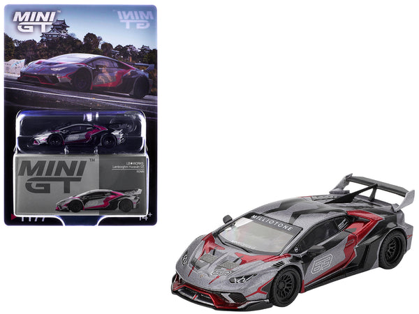 Lamborghini Huracan GT LB-WORKS "RONIN" Gray Metallic with Black and Red Graphics 1/64 Diecast Model Car by Mini GT