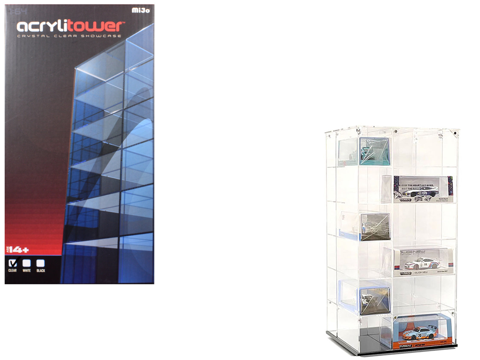 Acrylitower Showcase Large 24 Car Display Desktop Spinner with Cover Clear "Mijo Exclusives" for 1/64 Scale Models