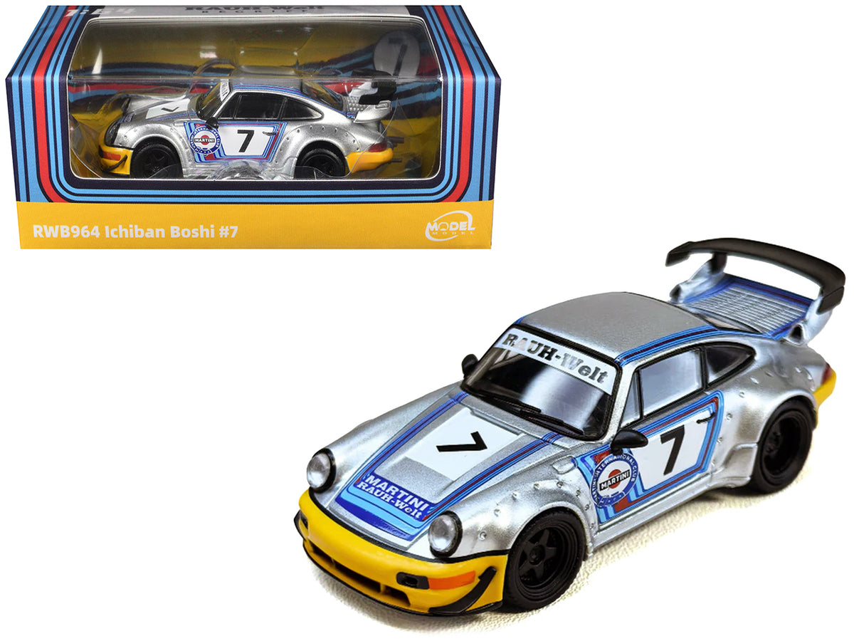 RWB 964 #7 "Ichiban Boshi - Martini Racing" Silver Metallic with Stripes 1/64 Diecast Model Car by Model Model