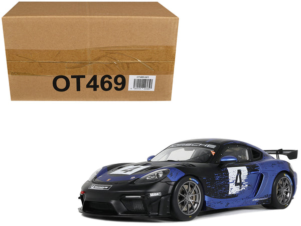 2021 Porsche Cayman 718 GT4 RS Clubsport #4 Black with Blue Graphics Limited Edition to 999 pieces Worldwide 1/18 Model Car by Otto Mobile
