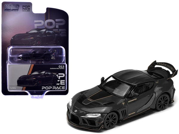 Toyota Supra DarwinPro Black with Gold Accents "Enigma Exclusive Edition" 1/64 Diecast Model Car by Pop Race