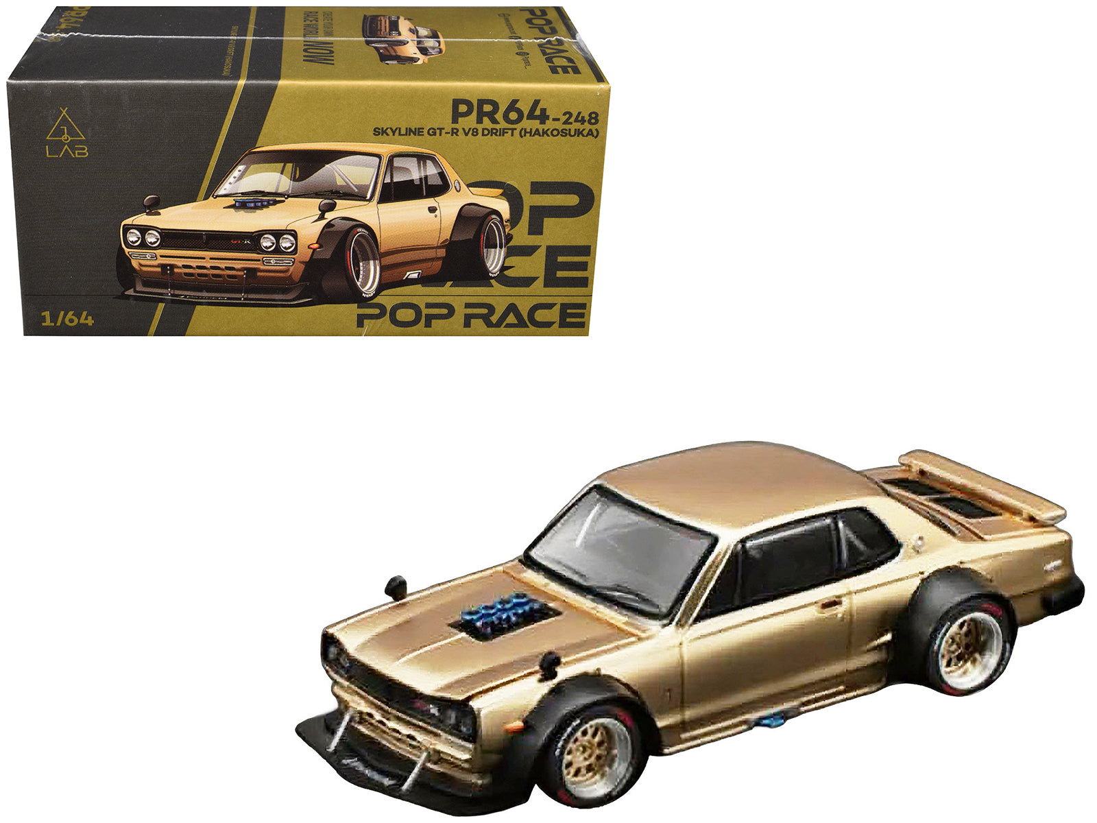 Skyline GT-R V8 Drift "Hakosuka" RHD (Right Hand Drive) Gold Metallic 1/64 Diecast Model Car by Pop Race