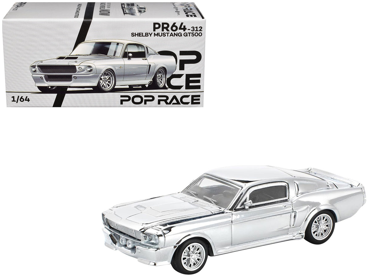 Shelby Mustang GT500 Silver Chrome 1/64 Diecast Model Car by Pop Race