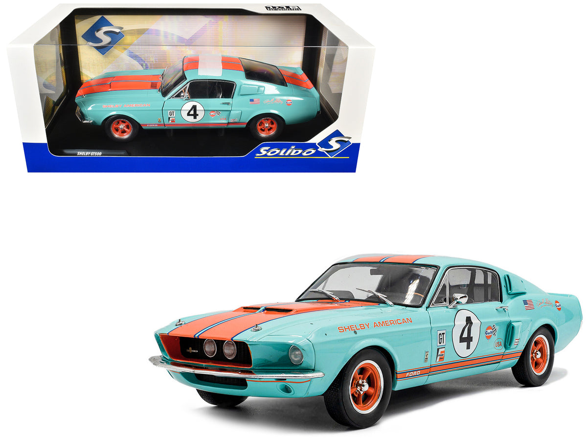1967 Shelby GT500 #4 "Gulf Racing Tribute" Light Blue with Orange Stripes 1/18 Diecast Model Car by Solido