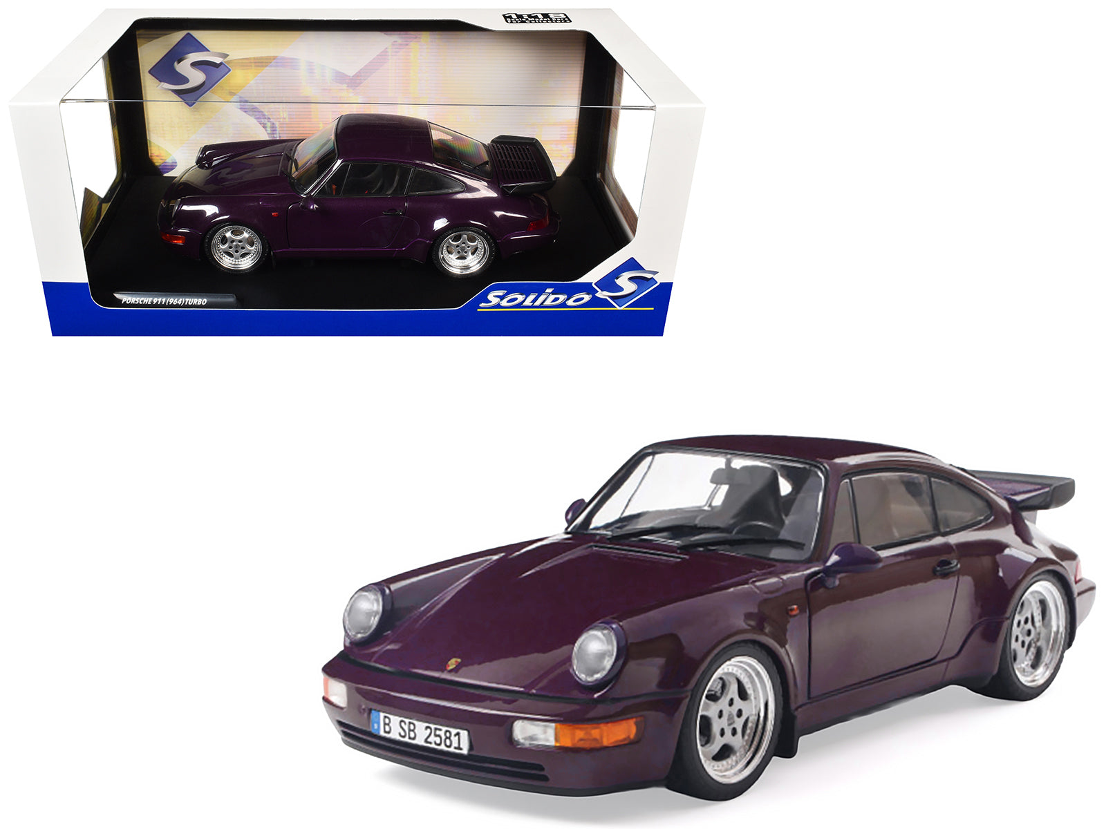 1990 Porsche 911 (964) Turbo Violet Blue Metallic 1/18 Diecast Model Car by Solido
