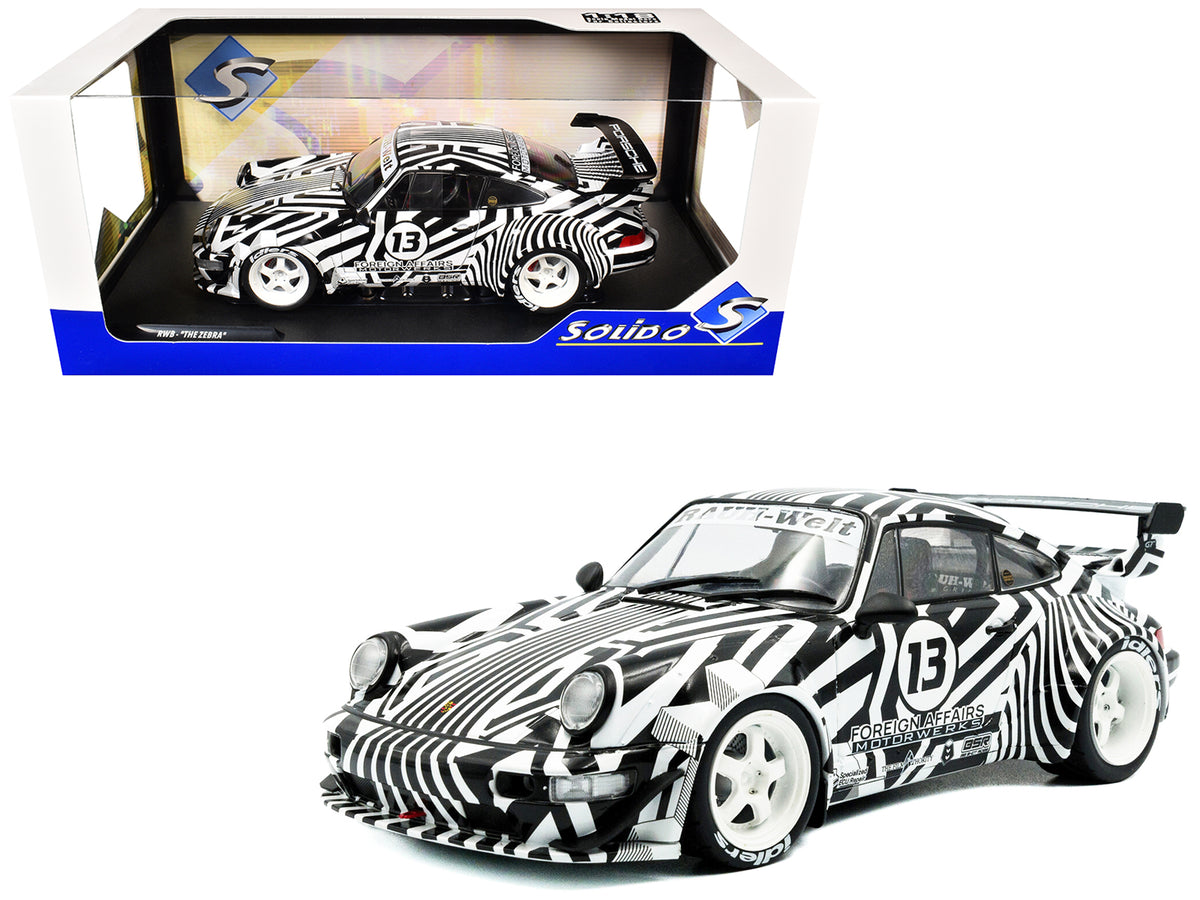2022 RWB Bodykit #13 "The Zebra" Black and White Striped 1/18 Diecast Model Car by Solido