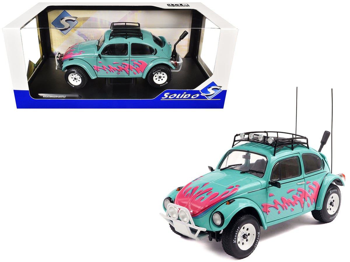 1976 Volkswagen Beetle Baja Miami Green with Pink Graphics 1/18 Diecast Model Car by Solido