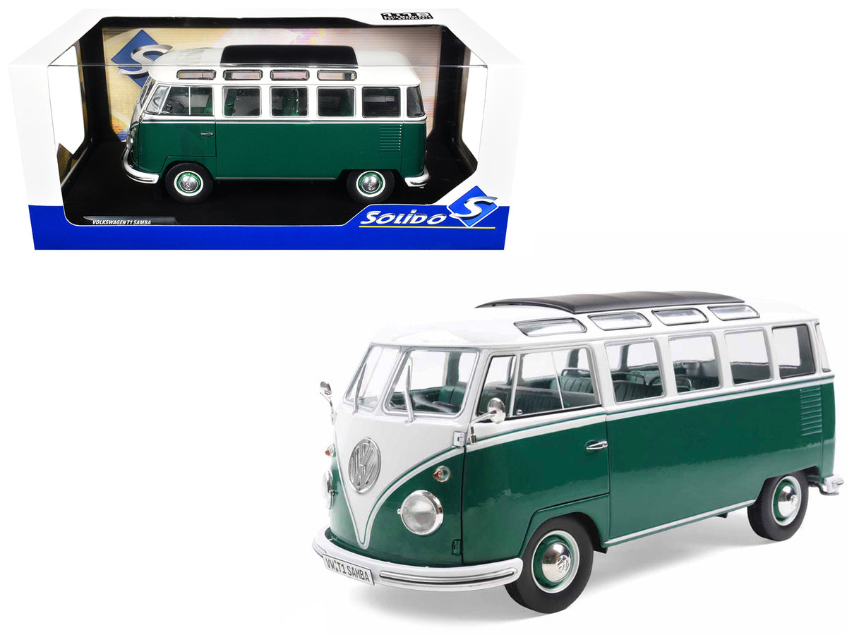 1962 Volkswagen T1 Samba Bus Green and White 1/18 Diecast Model Car by Solido