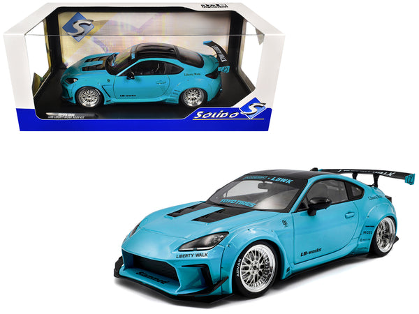 2024 Toyota GR86 LBWK Body Kit RHD (Right Hand Drive) Baby Blue with Black Top 1/18 Diecast Model Car by Solido