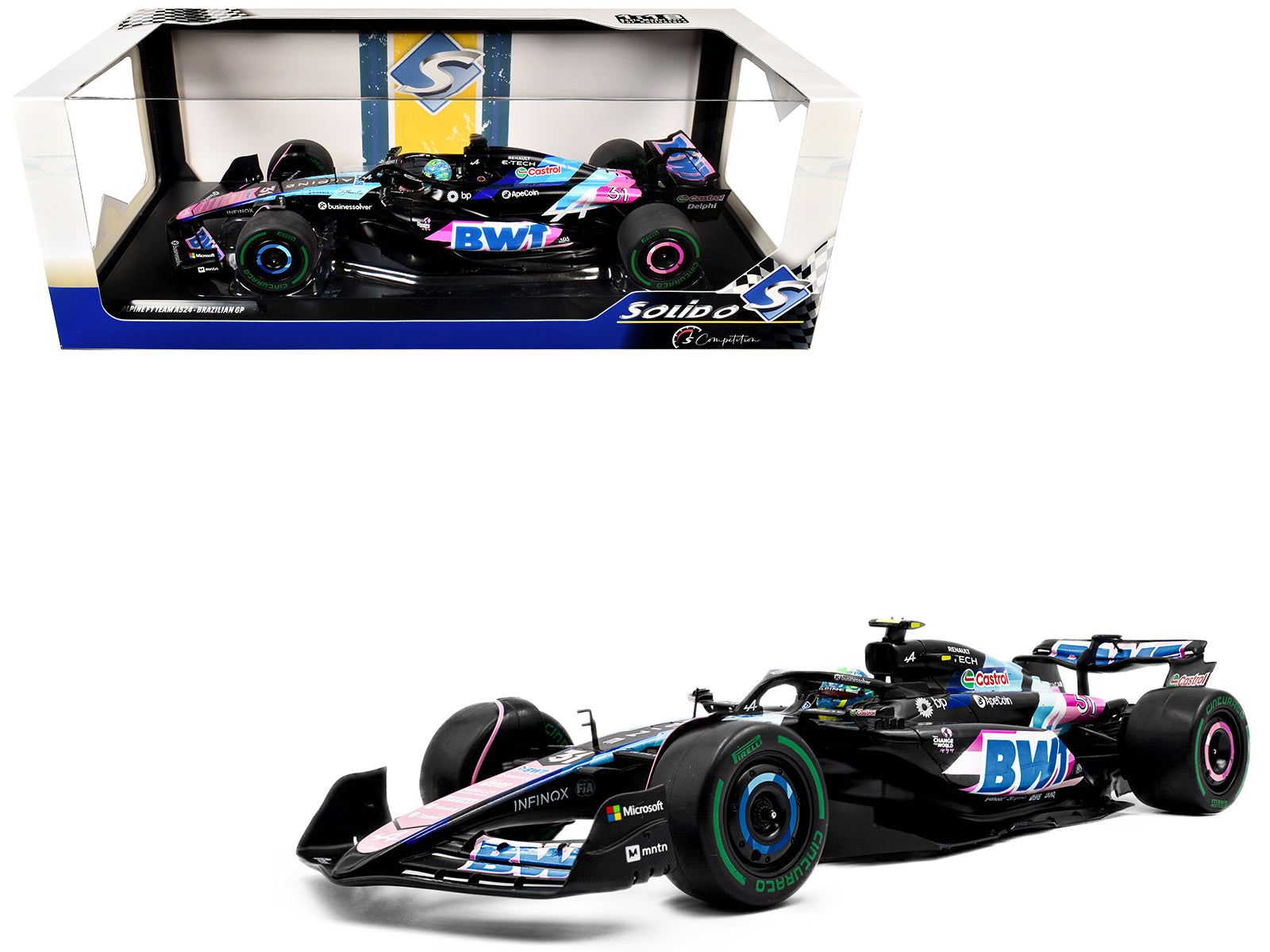 Alpine A524 #31 Esteban Ocon "BWT" 2nd Place F1 "Sao Paulo GP" (2024) "Competition" Series 1/18 Diecast Model Car by Solido