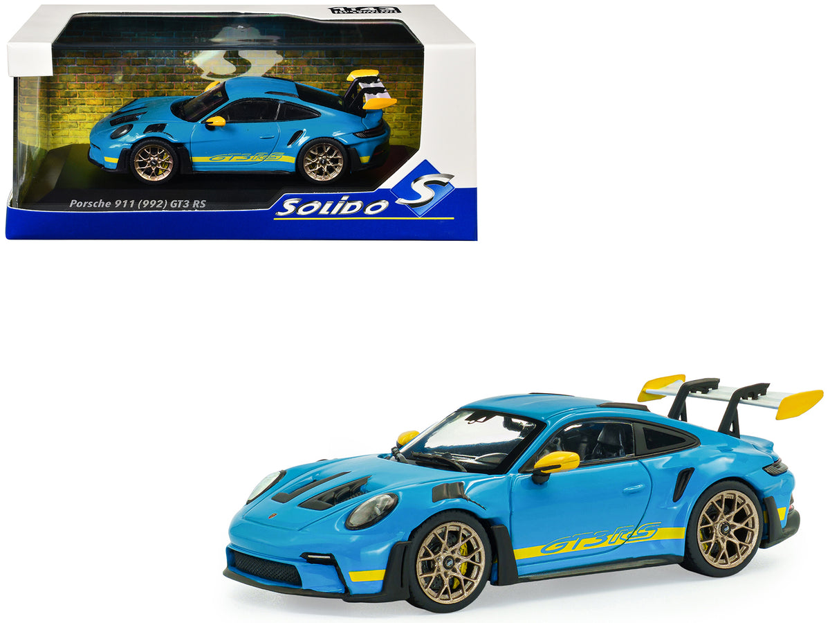2023 Porsche 911 (992) GT3 RS "Tribute to 24 Hours of Daytona 2003" Riviera Blue with Yellow Stripes 1/43 Diecast Model Car by Solido