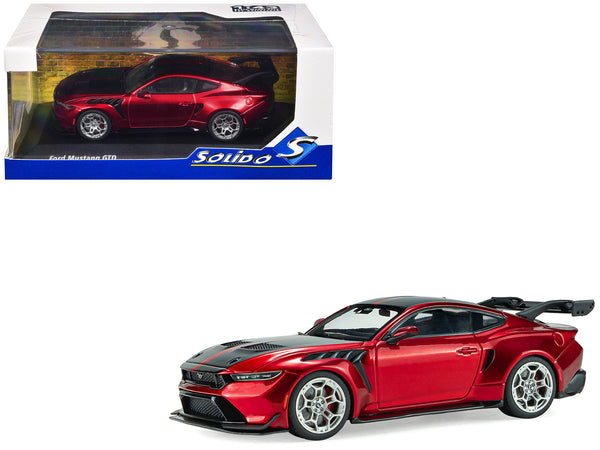 2025 Ford Mustang GTD Chroma Flame Red Metallic with Black Stripes 1/43 Diecast Model Car by Solido