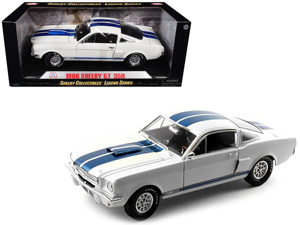 1966 Ford Mustang Shelby GT350 White with Blue Stripes 1/18 Diecast Model Car by Shelby Collectibles