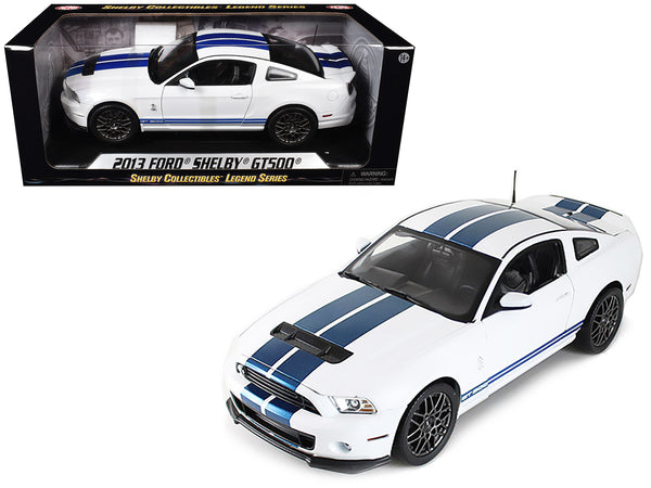 2013 Ford Shelby Cobra GT500 SVT White with Blue Stripes 1/18 Diecast Car Model by Shelby Collectibles