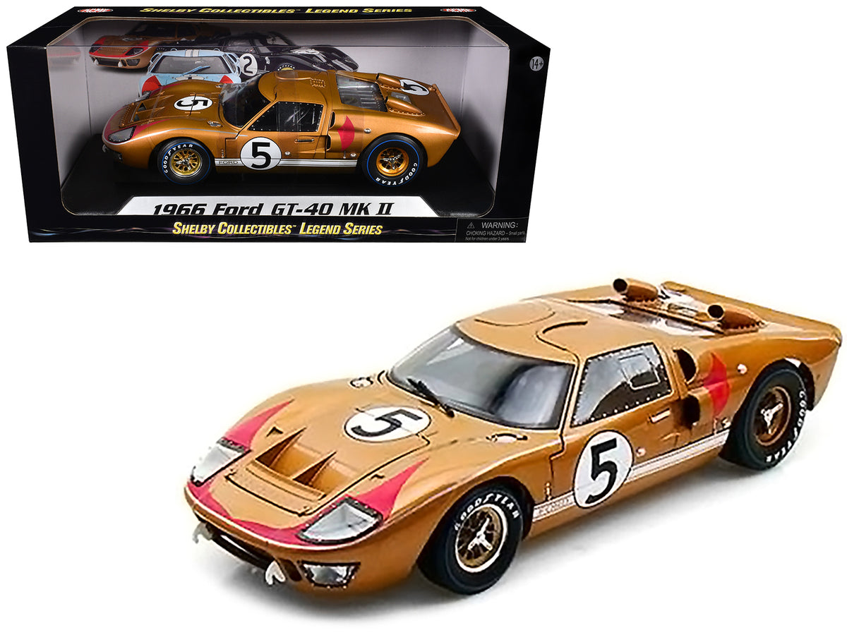 1966 Ford GT-40 MK II RHD (Right hand Drive) #5 Gold 24H of Le Mans 1/18 Diecast Model Car by Shelby Collectibles