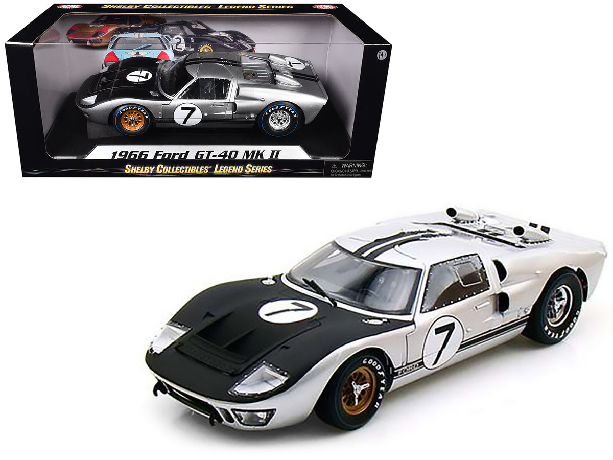 1966 Ford GT-40 MK II #7 Silver 1/18 Diecast Model Car by Shelby Collectibles