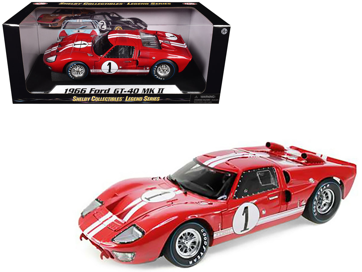 1966 Ford GT-40 MK 2 Red #1 1/18 Diecast Model Car by Shelby Collectibles