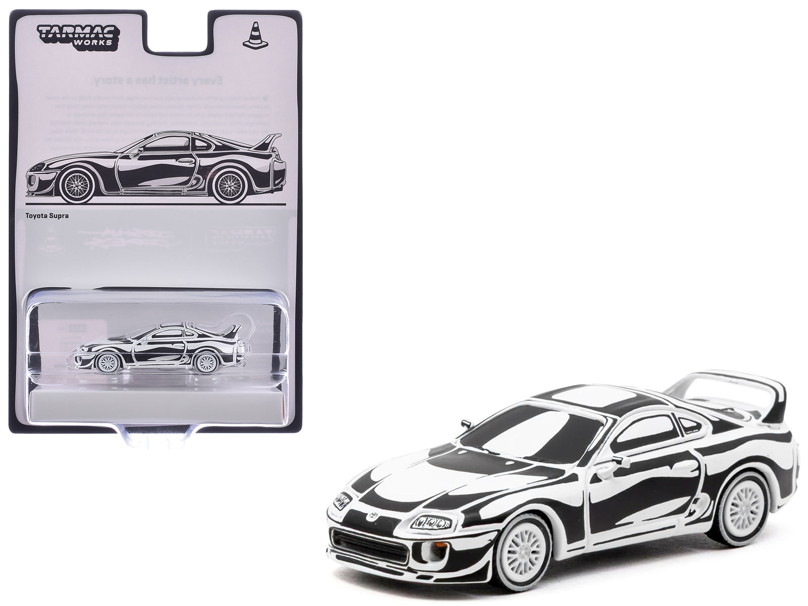 Toyota Supra "Designed by Joshua Vides" Black and White "Hobby64" Series 1/64 Diecast Model Car by Tarmac Works