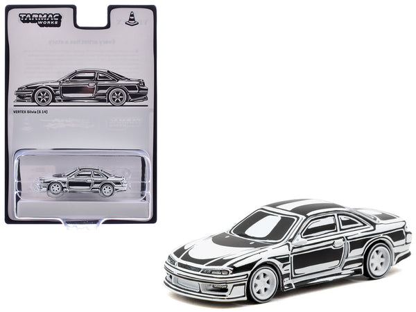 VERTEX Silvia (S14) "Designed by Joshua Vides" Black and White "Global64" Series 1/64 Diecast Model Car by Tarmac Works