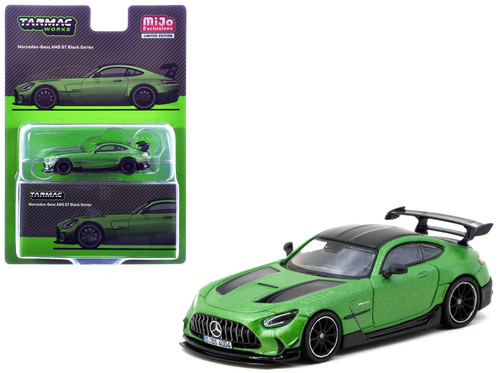Mercedes-Benz AMG GT Black Series Green Metallic with Black Top and Hood Stripes "Global64" Series 1/64 Diecast Model by Tarmac Works