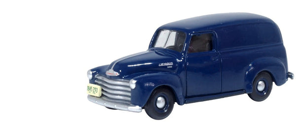 1950 Chevrolet Panel Van Mariner Blue 1/87 (HO) Scale Diecast Model Car by Oxfor
