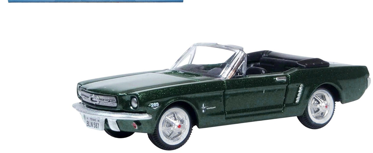 1965 Ford Mustang Convertible Ivy Green Metallic 1/87 (HO) Scale Diecast Model Car by Oxford Diecast