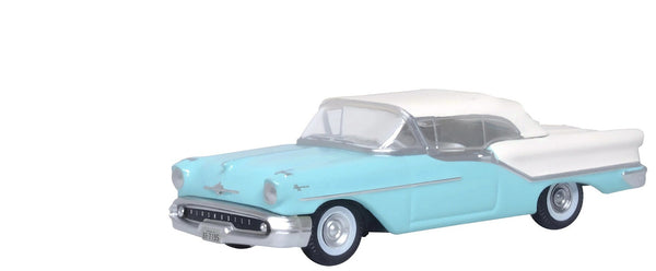 1957 Oldsmobile 88 Convertible (Top-Up) Banff Blue and Alcan White with White 1/