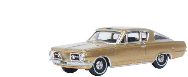 1965 Plymouth Barracuda Gold Metallic with Black Stripes 1/87 (HO) Scale Diecast