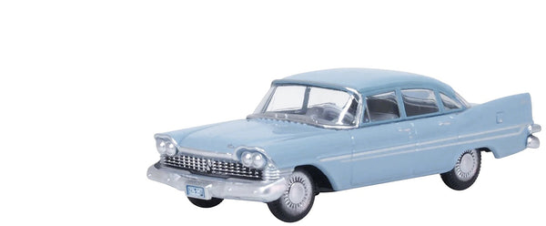 1959 Plymouth Savoy Sedan Powder Blue 1/87 (HO) Scale Diecast Model Car by Oxfor