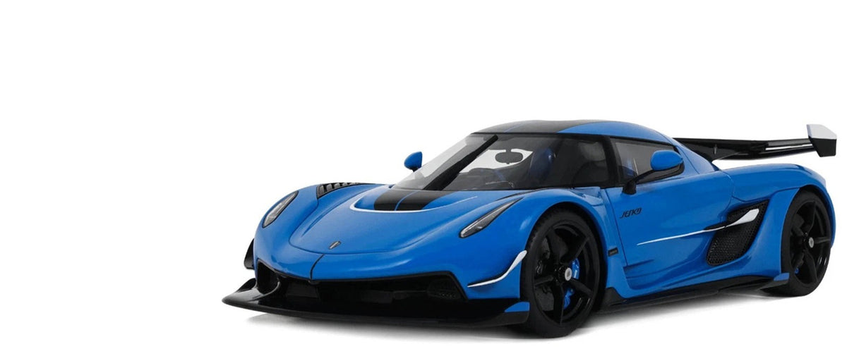 2025 Koenigsegg Jesko Blue Metallic with Black Stripes 1/18 Model Car by GT Spir