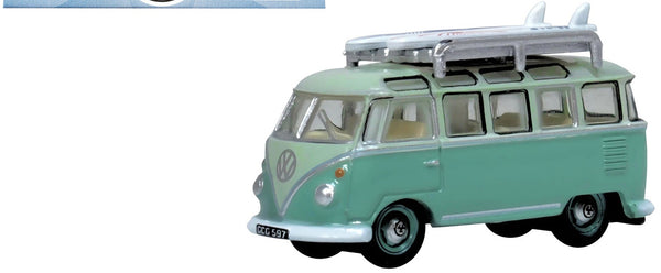 Volkswagen T1 Samba Bus RHD (Right Hand Drive) Green Two-Tone with Surfboards on